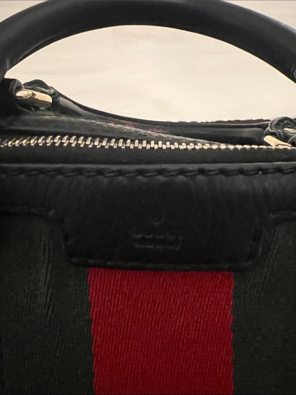 Gucci Black Leather Bowling Bag with Red & Green Web - Picture 2 of 7